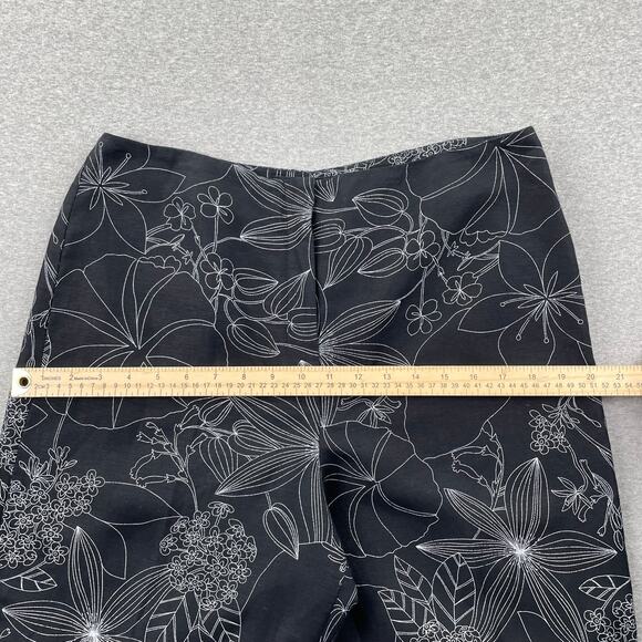 VTG Larry Levine Womens Pants 14 Black White Floral High Rise Straight Ankle - Picture 7 of 16